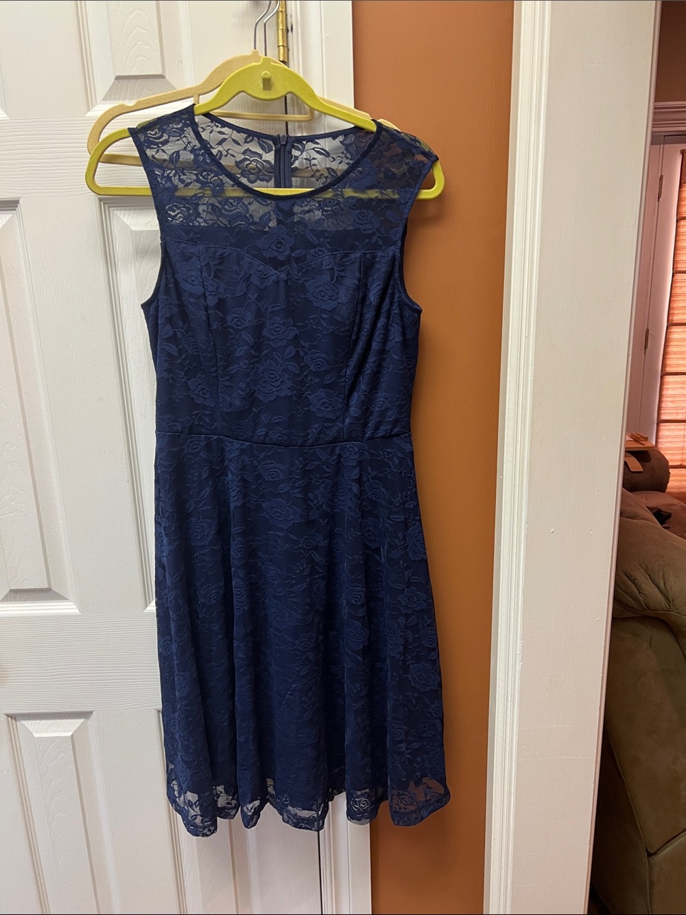 Navy Lace Sleeveless A-Line Dress